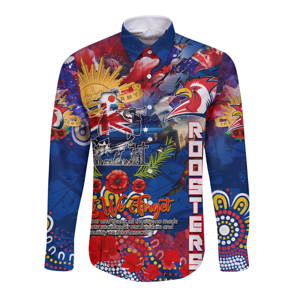 Personalised Australia Rugby Roosters ANZAC Long Sleeve Button Shirt Sydney Scratch Style - Vibe Hoodie Shop