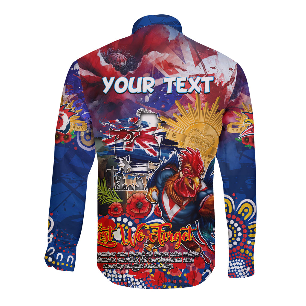 Personalised Australia Rugby Roosters ANZAC Long Sleeve Button Shirt Sydney Scratch Style - Vibe Hoodie Shop