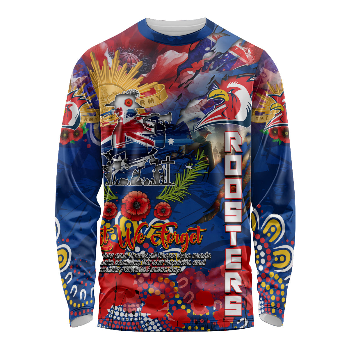 Personalised Australia Rugby Roosters ANZAC Long Sleeve Shirt Sydney Scratch Style - Vibe Hoodie Shop