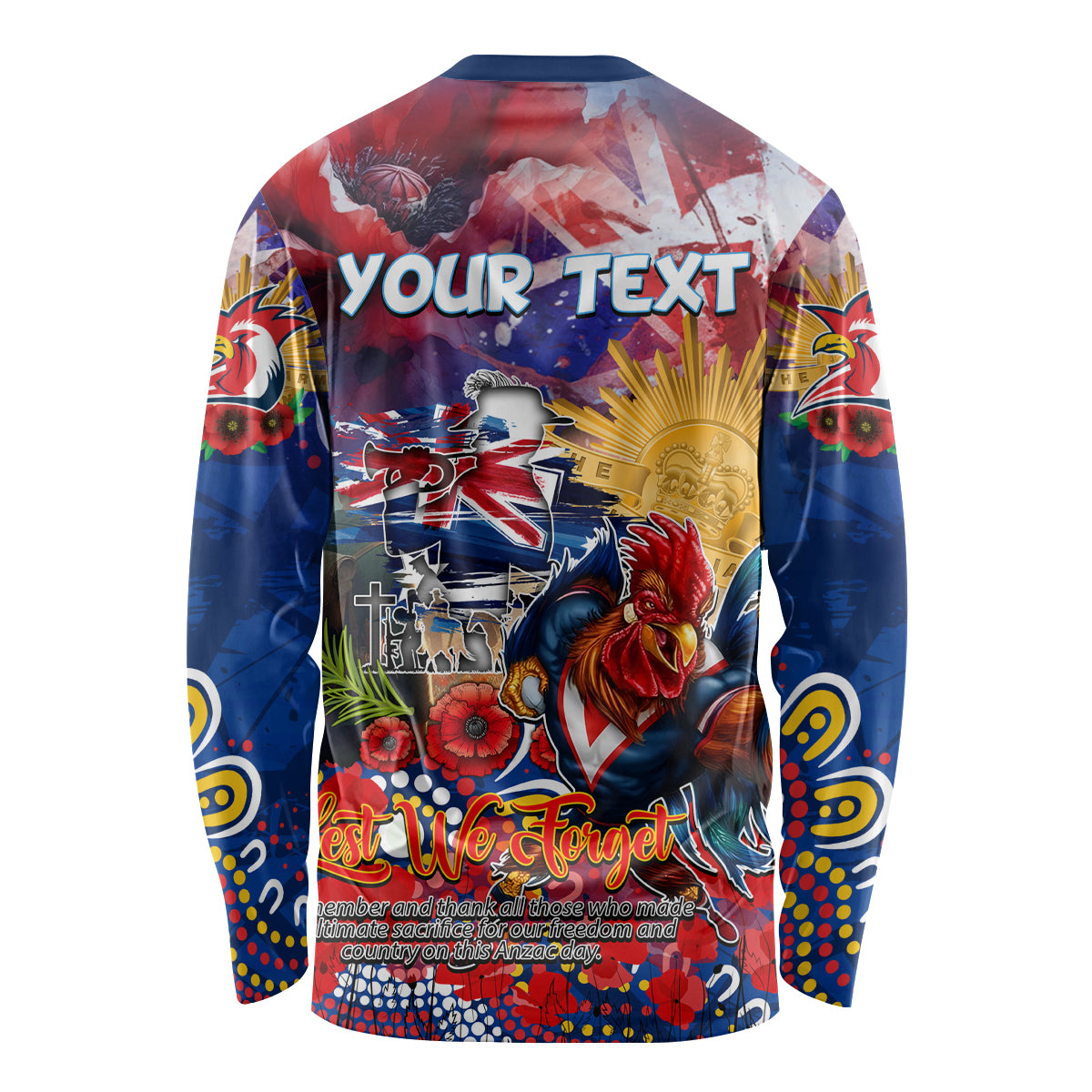 Personalised Australia Rugby Roosters ANZAC Long Sleeve Shirt Sydney Scratch Style - Vibe Hoodie Shop