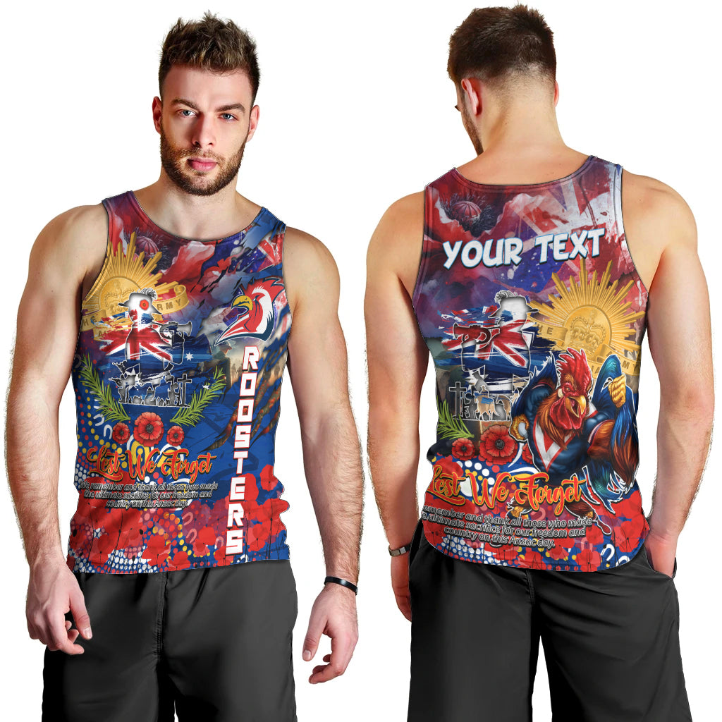 Personalised Australia Rugby Roosters ANZAC Men Tank Top Sydney Scratch Style - Vibe Hoodie Shop