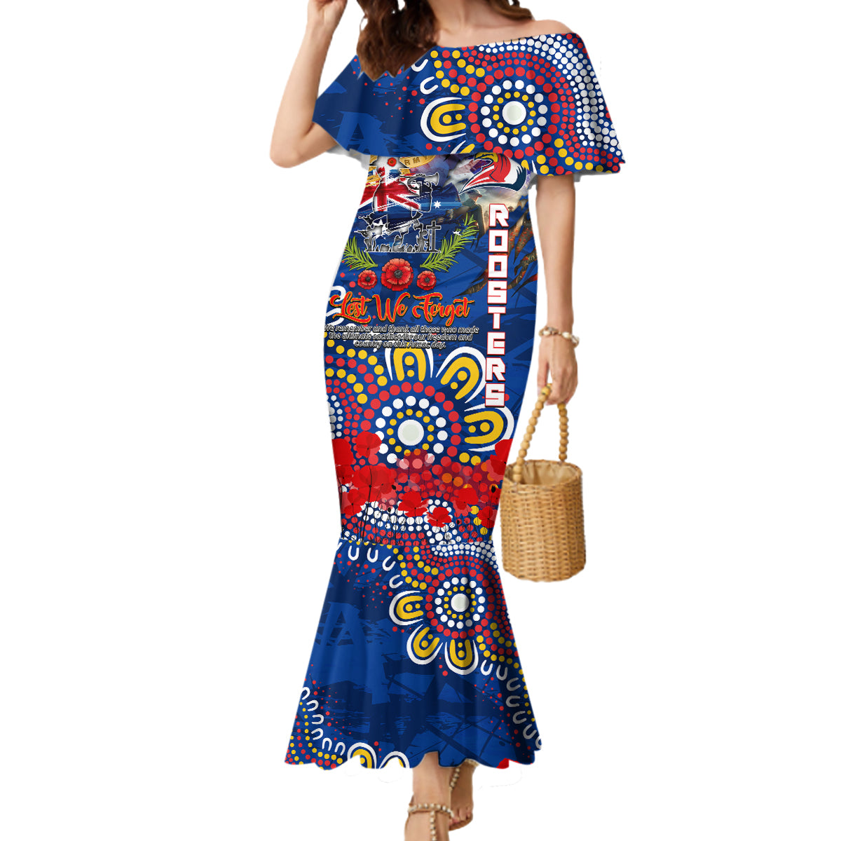 Personalised Australia Rugby Roosters ANZAC Mermaid Dress Sydney Scratch Style