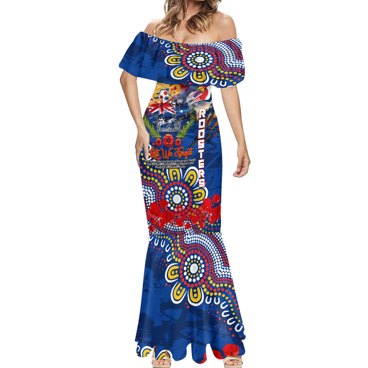 Personalised Australia Rugby Roosters ANZAC Mermaid Dress Sydney Scratch Style