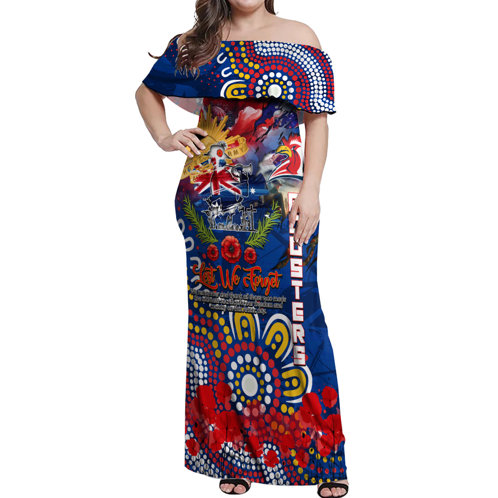 Personalised Australia Rugby Roosters ANZAC Off Shoulder Maxi Dress Sydney Scratch Style