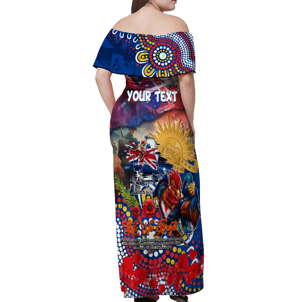 Personalised Australia Rugby Roosters ANZAC Off Shoulder Maxi Dress Sydney Scratch Style