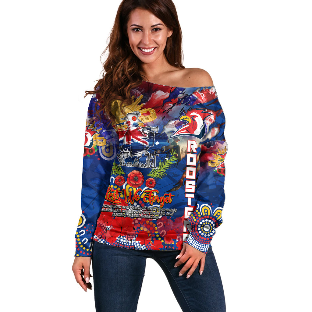 Personalised Australia Rugby Roosters ANZAC Off Shoulder Sweater Sydney Scratch Style - Vibe Hoodie Shop