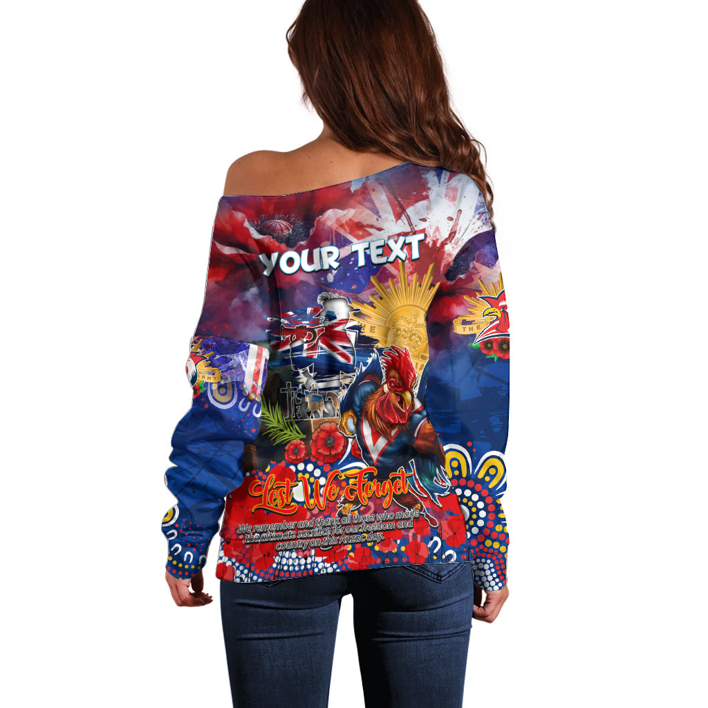 Personalised Australia Rugby Roosters ANZAC Off Shoulder Sweater Sydney Scratch Style - Vibe Hoodie Shop