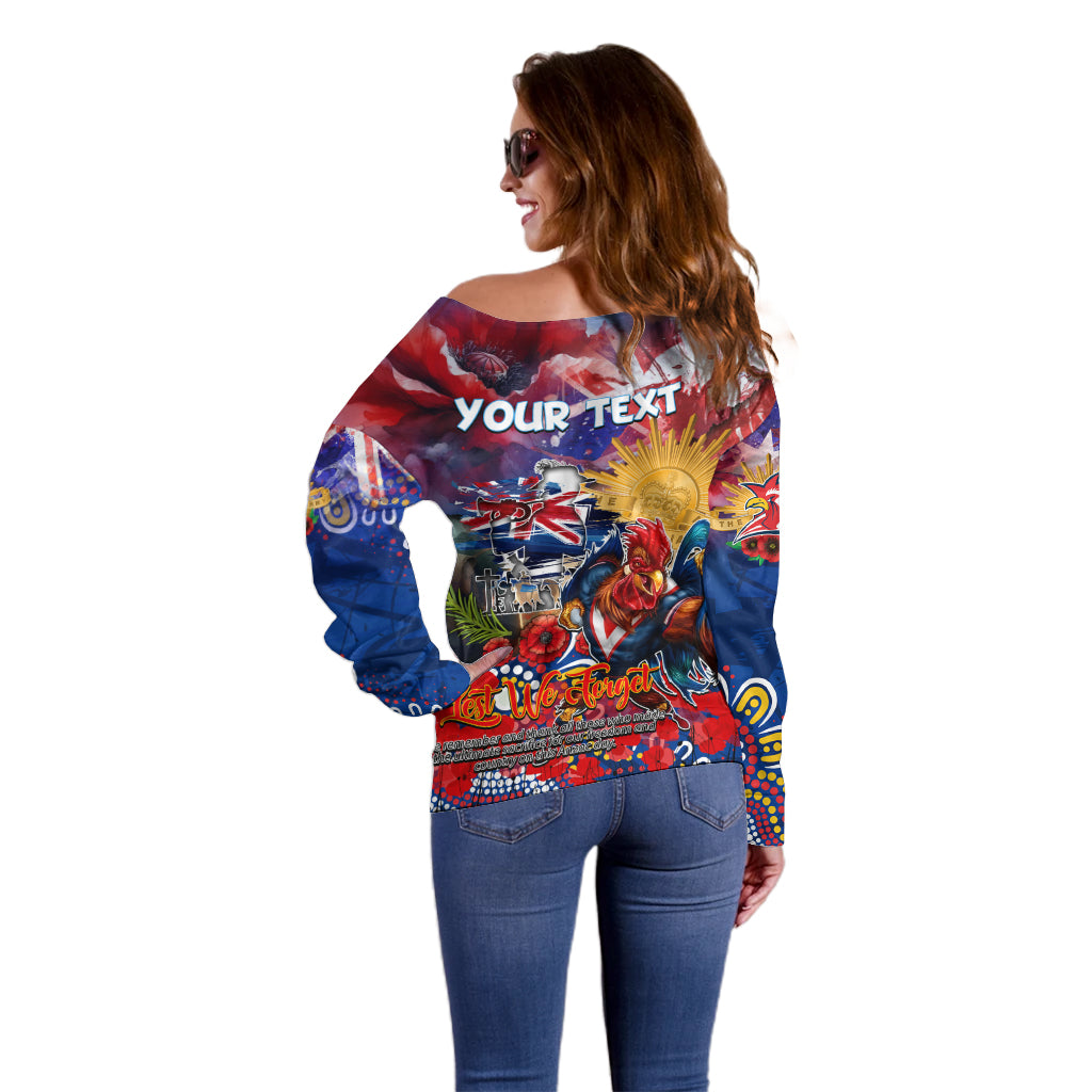 Personalised Australia Rugby Roosters ANZAC Off Shoulder Sweater Sydney Scratch Style - Vibe Hoodie Shop