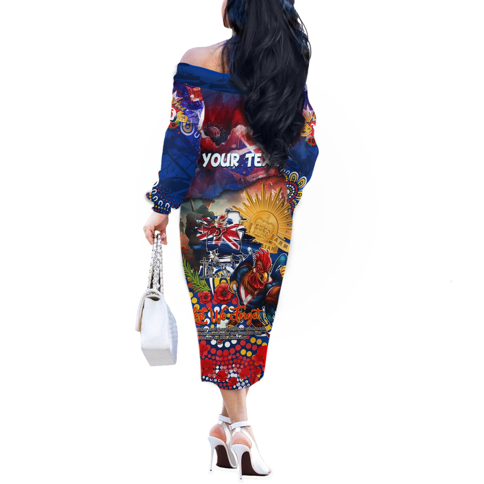 Personalised Australia Rugby Roosters ANZAC Off The Shoulder Long Sleeve Dress Sydney Scratch Style
