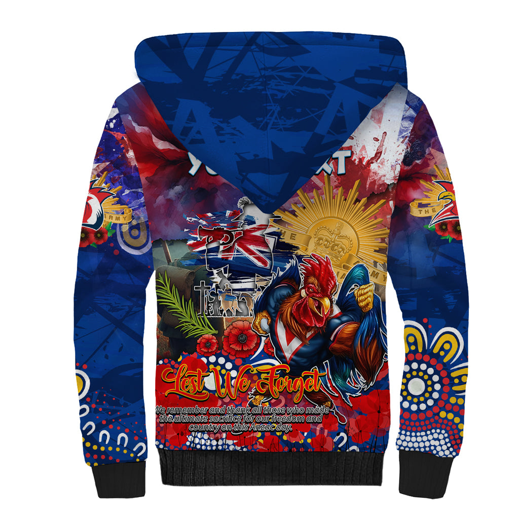 Personalised Australia Rugby Roosters ANZAC Sherpa Hoodie Sydney Scratch Style - Vibe Hoodie Shop