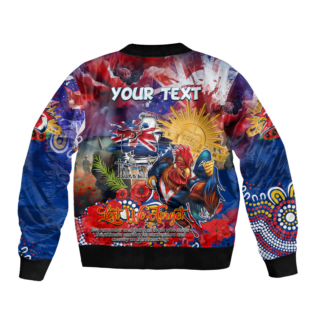 Personalised Australia Rugby Roosters ANZAC Sleeve Zip Bomber Jacket Sydney Scratch Style
