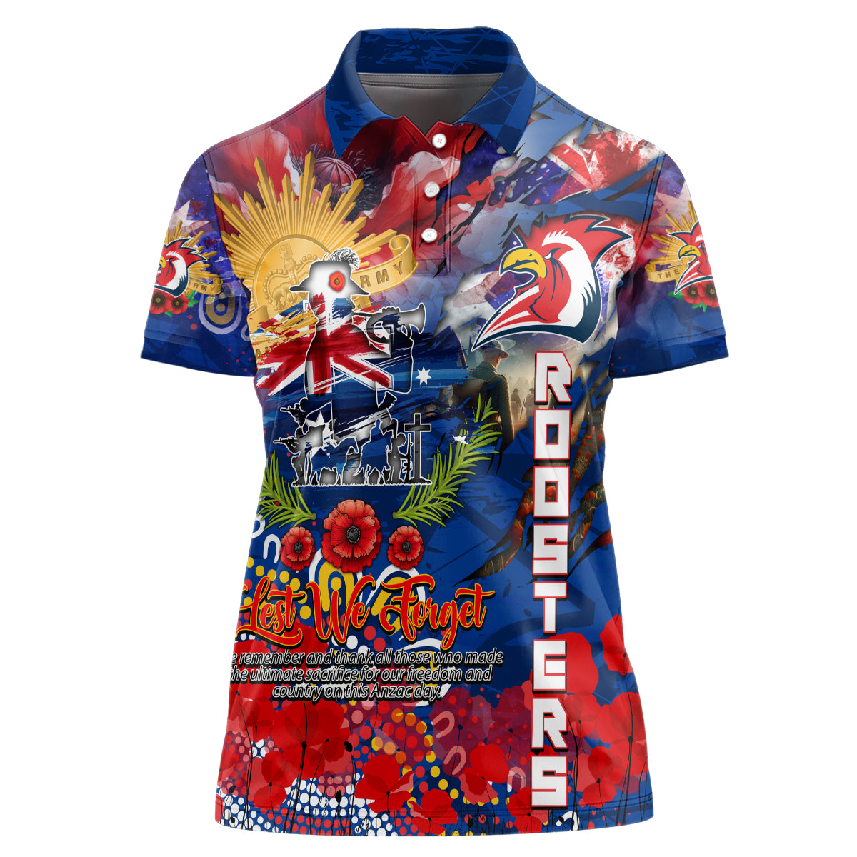 Personalised Australia Rugby Roosters ANZAC Women Polo Shirt Sydney Scratch Style - Vibe Hoodie Shop