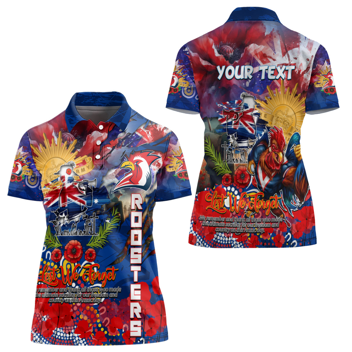Personalised Australia Rugby Roosters ANZAC Women Polo Shirt Sydney Scratch Style - Vibe Hoodie Shop