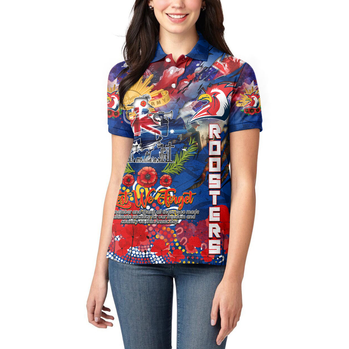 Personalised Australia Rugby Roosters ANZAC Women Polo Shirt Sydney Scratch Style - Vibe Hoodie Shop