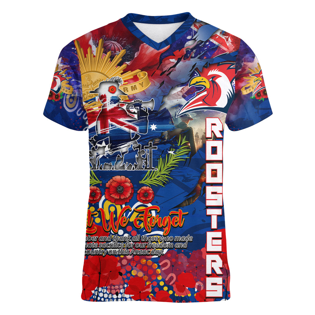 Personalised Australia Rugby Roosters ANZAC Women V Neck T Shirt Sydney Scratch Style - Vibe Hoodie Shop
