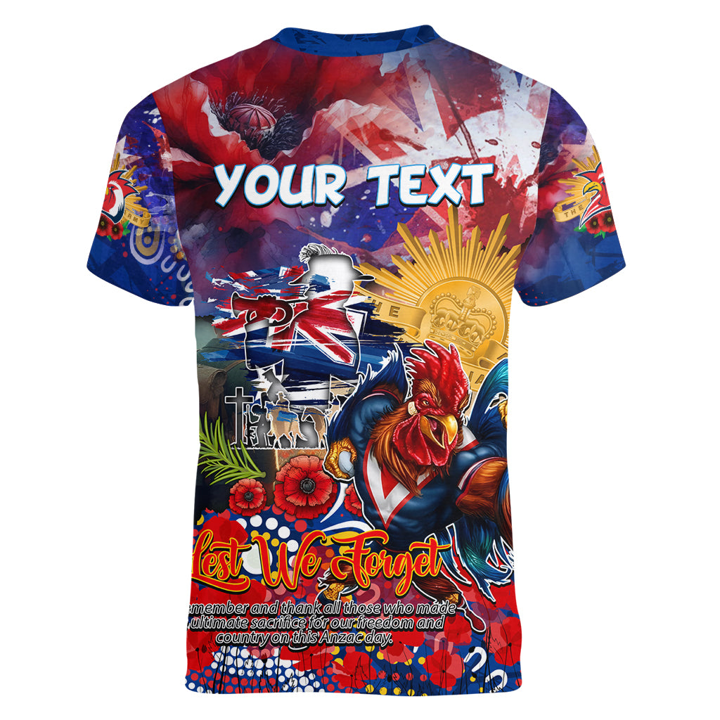 Personalised Australia Rugby Roosters ANZAC Women V Neck T Shirt Sydney Scratch Style - Vibe Hoodie Shop