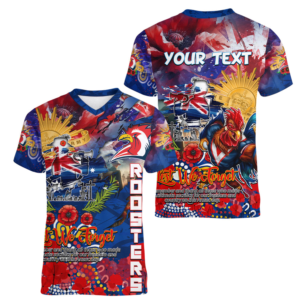 Personalised Australia Rugby Roosters ANZAC Women V Neck T Shirt Sydney Scratch Style - Vibe Hoodie Shop