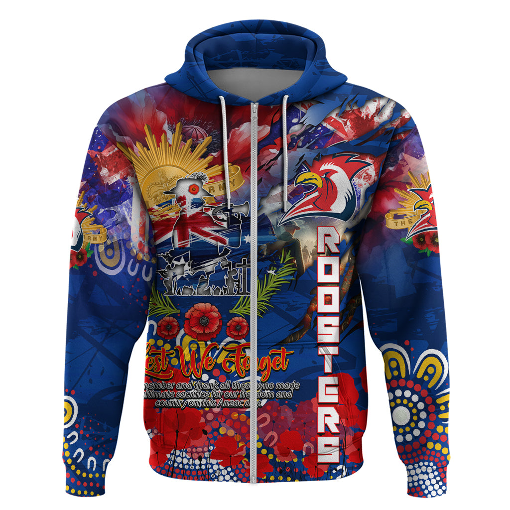 Personalised Australia Rugby Roosters ANZAC Zip Hoodie Sydney Scratch Style - Vibe Hoodie Shop