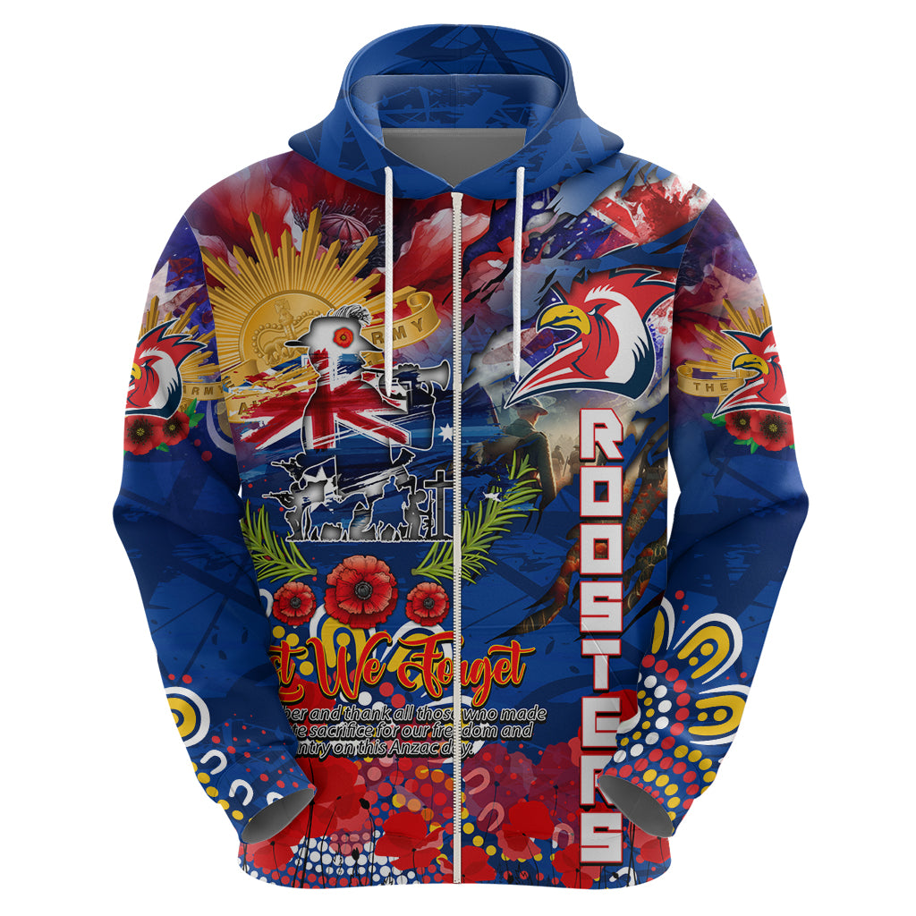 Personalised Australia Rugby Roosters ANZAC Zip Hoodie Sydney Scratch Style - Vibe Hoodie Shop
