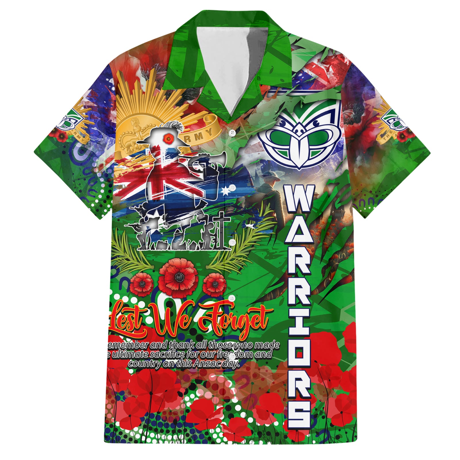 Personalised New Zealand Warriors ANZAC Hawaiian Shirt Scratch Style - Vibe Hoodie Shop