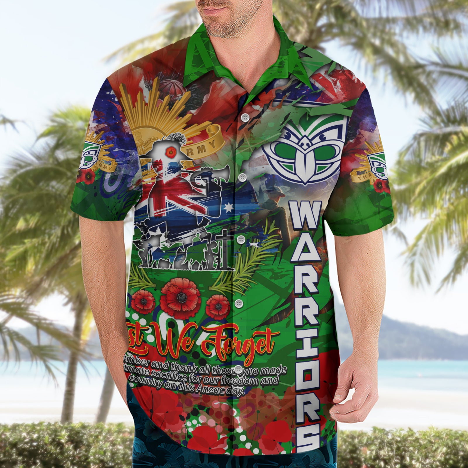 Personalised New Zealand Warriors ANZAC Hawaiian Shirt Scratch Style - Vibe Hoodie Shop