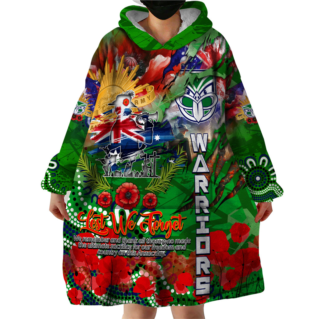 Personalised New Zealand Warriors ANZAC Wearable Blanket Hoodie Scratch Style - Vibe Hoodie Shop