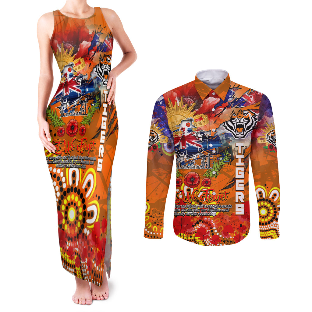 Personalised Australia Rugby Tigers ANZAC Couples Matching Tank Maxi Dress and Long Sleeve Button Shirt Wests Scratch Style