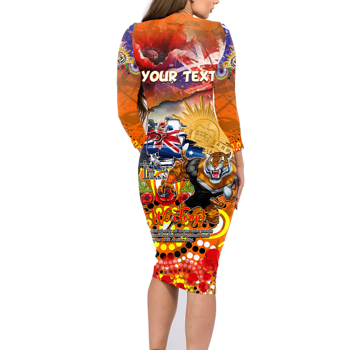 Personalised Australia Rugby Tigers ANZAC Family Matching Long Sleeve Bodycon Dress and Hawaiian Shirt Wests Scratch Style