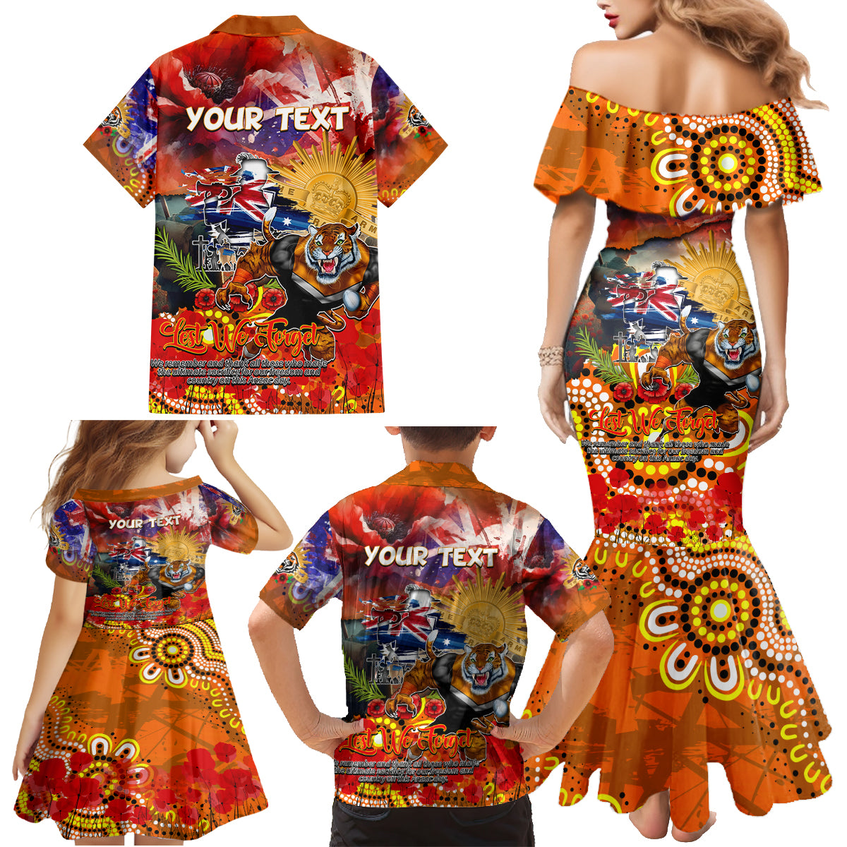 Personalised Australia Rugby Tigers ANZAC Family Matching Mermaid Dress and Hawaiian Shirt Wests Scratch Style