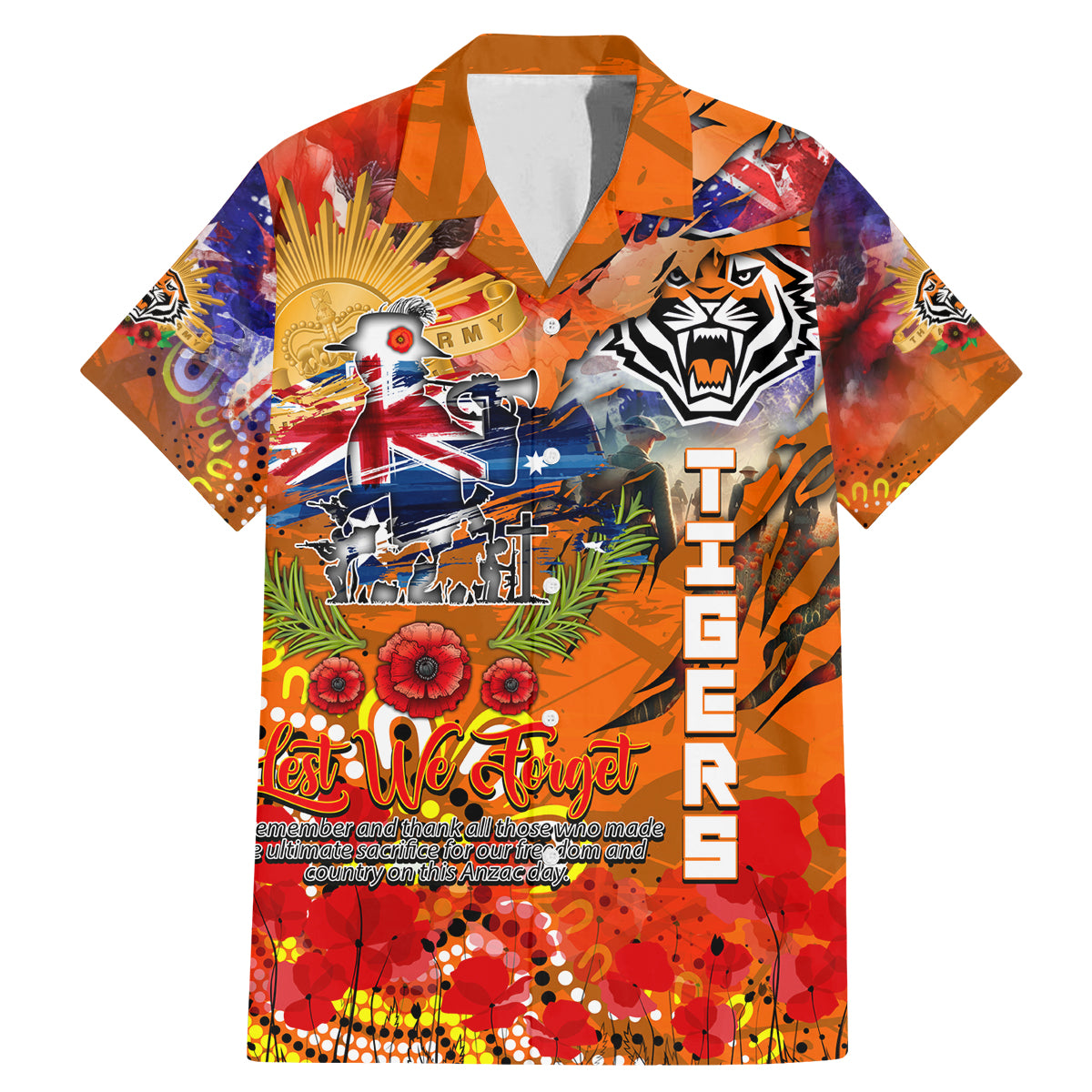 Personalised Australia Rugby Tigers ANZAC Family Matching Mermaid Dress and Hawaiian Shirt Wests Scratch Style