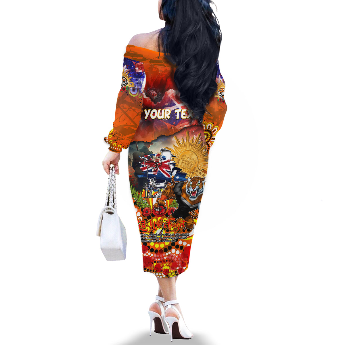 Personalised Australia Rugby Tigers ANZAC Family Matching Off The Shoulder Long Sleeve Dress and Hawaiian Shirt Wests Scratch Style