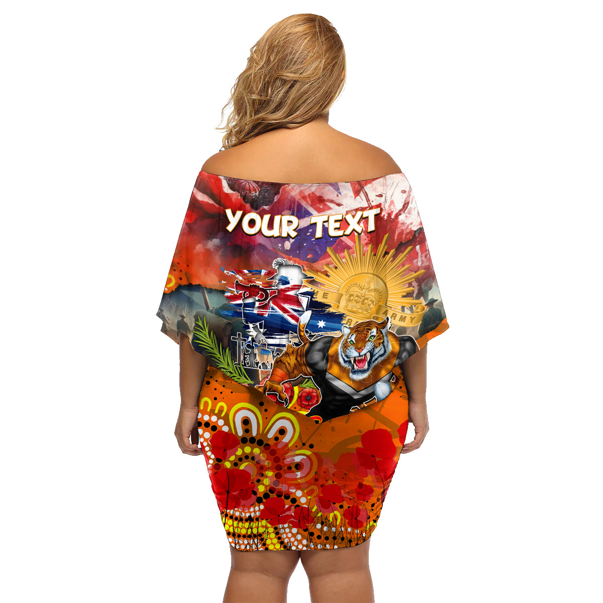 Personalised Australia Rugby Tigers ANZAC Family Matching Off Shoulder Short Dress and Hawaiian Shirt Wests Scratch Style