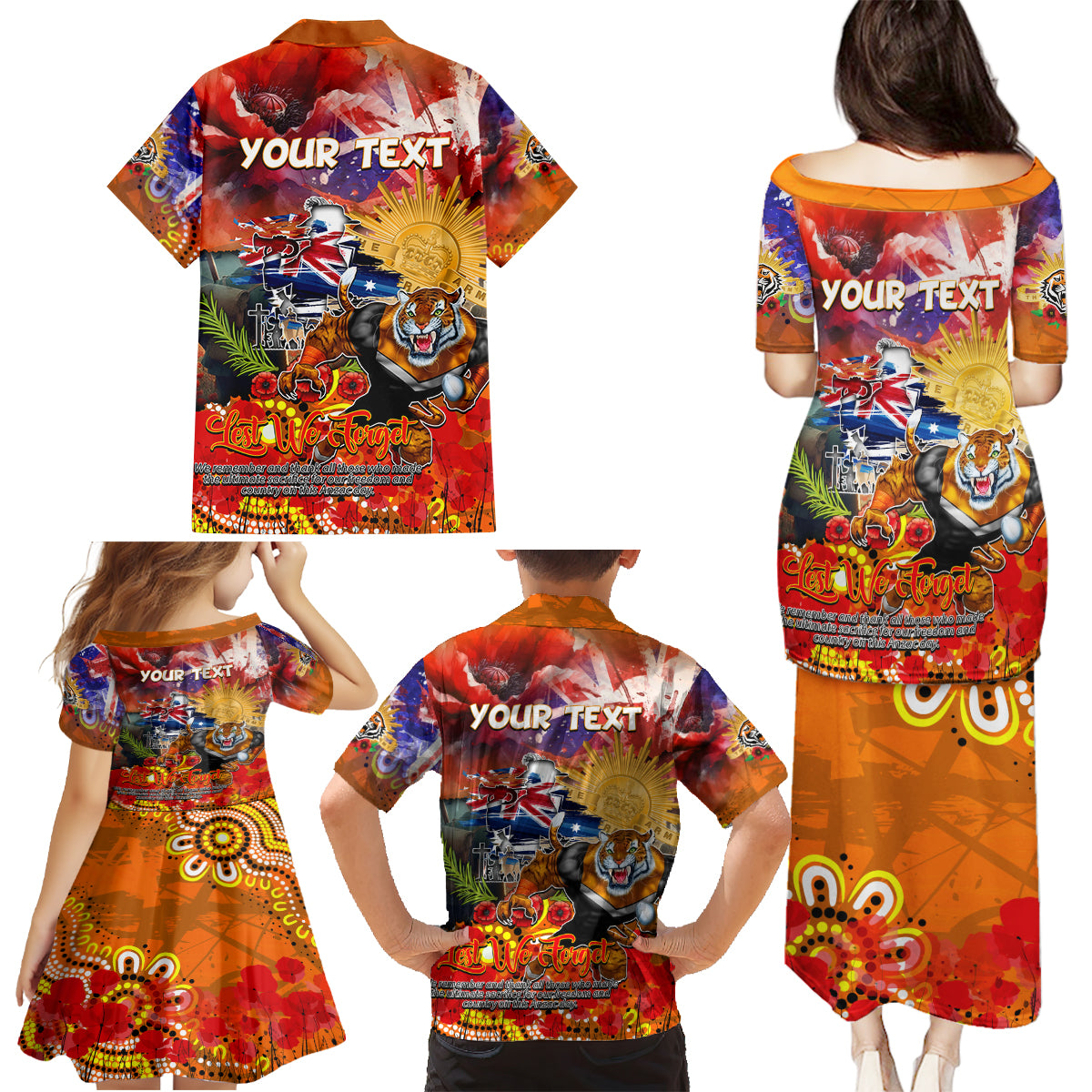 Personalised Australia Rugby Tigers ANZAC Family Matching Puletasi and Hawaiian Shirt Wests Scratch Style