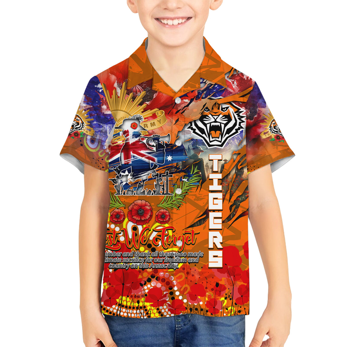 Personalised Australia Rugby Tigers ANZAC Family Matching Puletasi and Hawaiian Shirt Wests Scratch Style