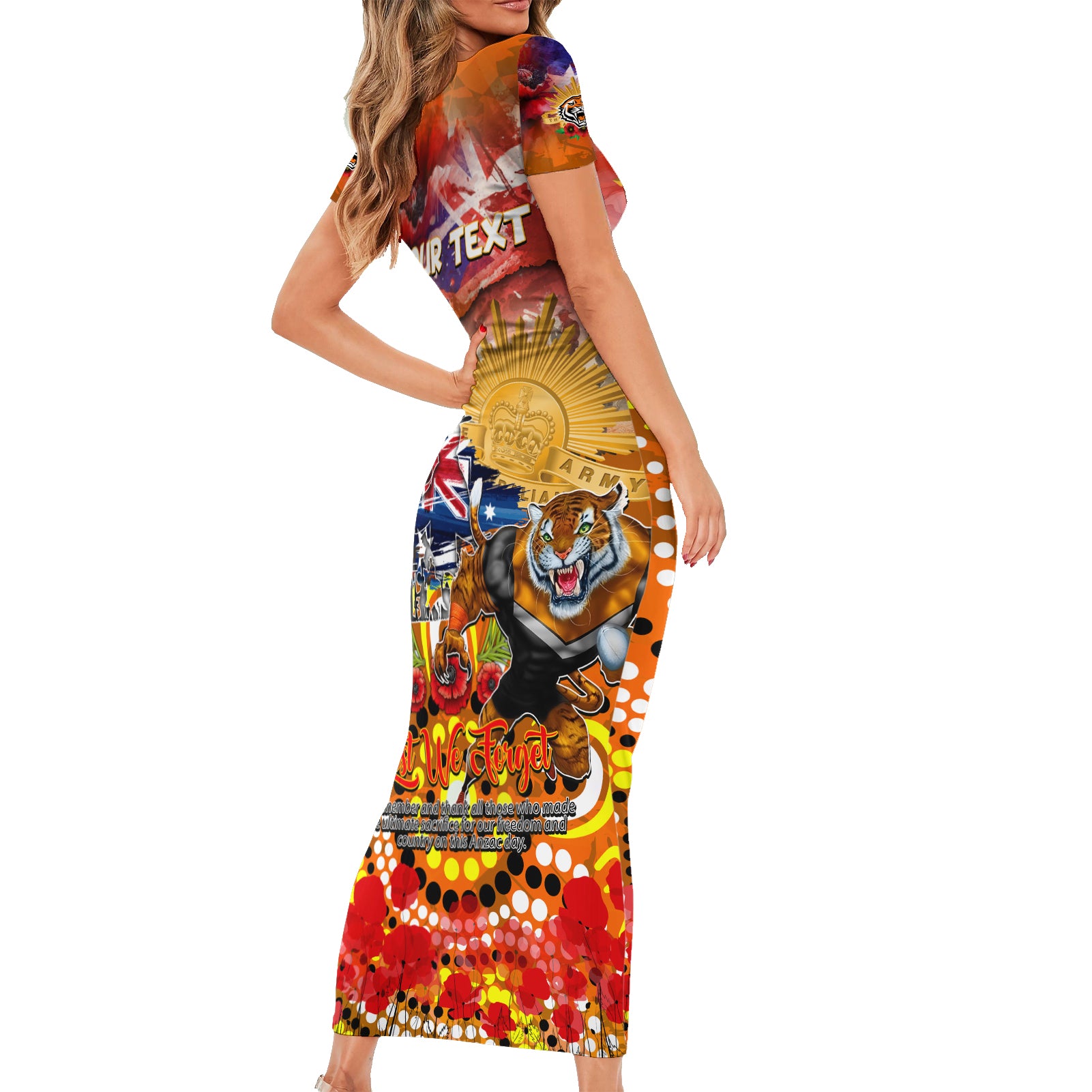 Personalised Australia Rugby Tigers ANZAC Family Matching Short Sleeve Bodycon Dress and Hawaiian Shirt Wests Scratch Style