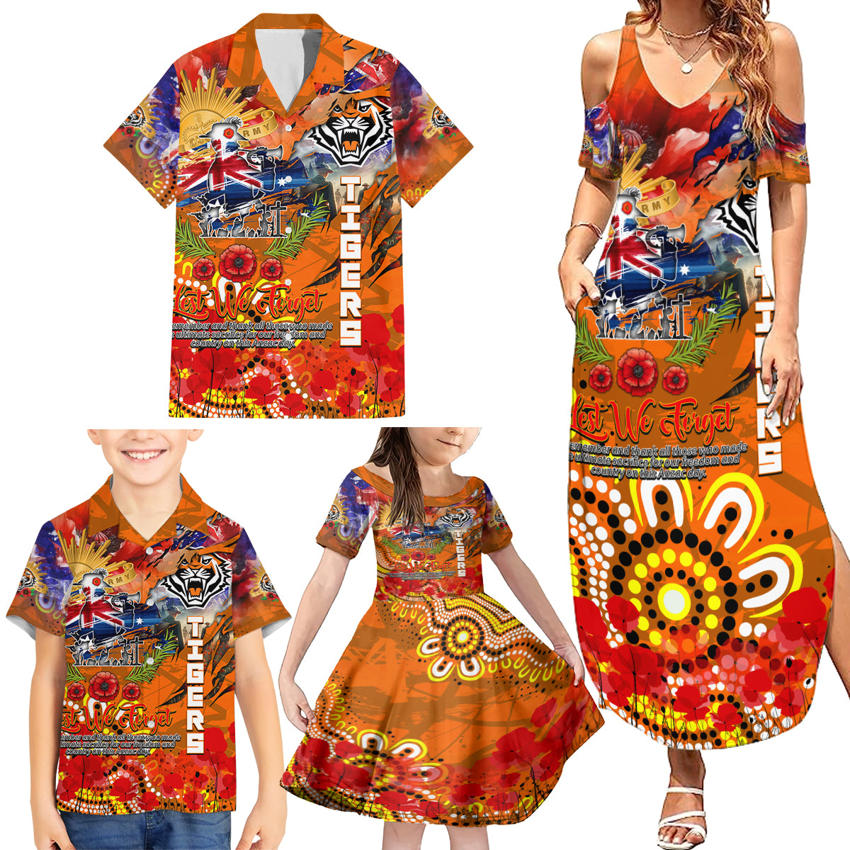 Personalised Australia Rugby Tigers ANZAC Family Matching Summer Maxi Dress and Hawaiian Shirt Wests Scratch Style