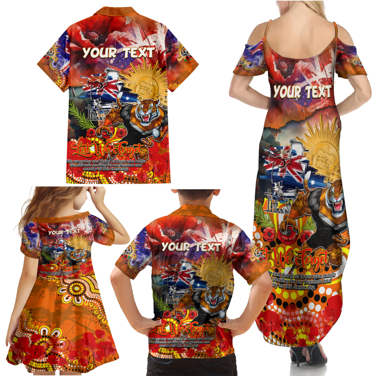 Personalised Australia Rugby Tigers ANZAC Family Matching Summer Maxi Dress and Hawaiian Shirt Wests Scratch Style