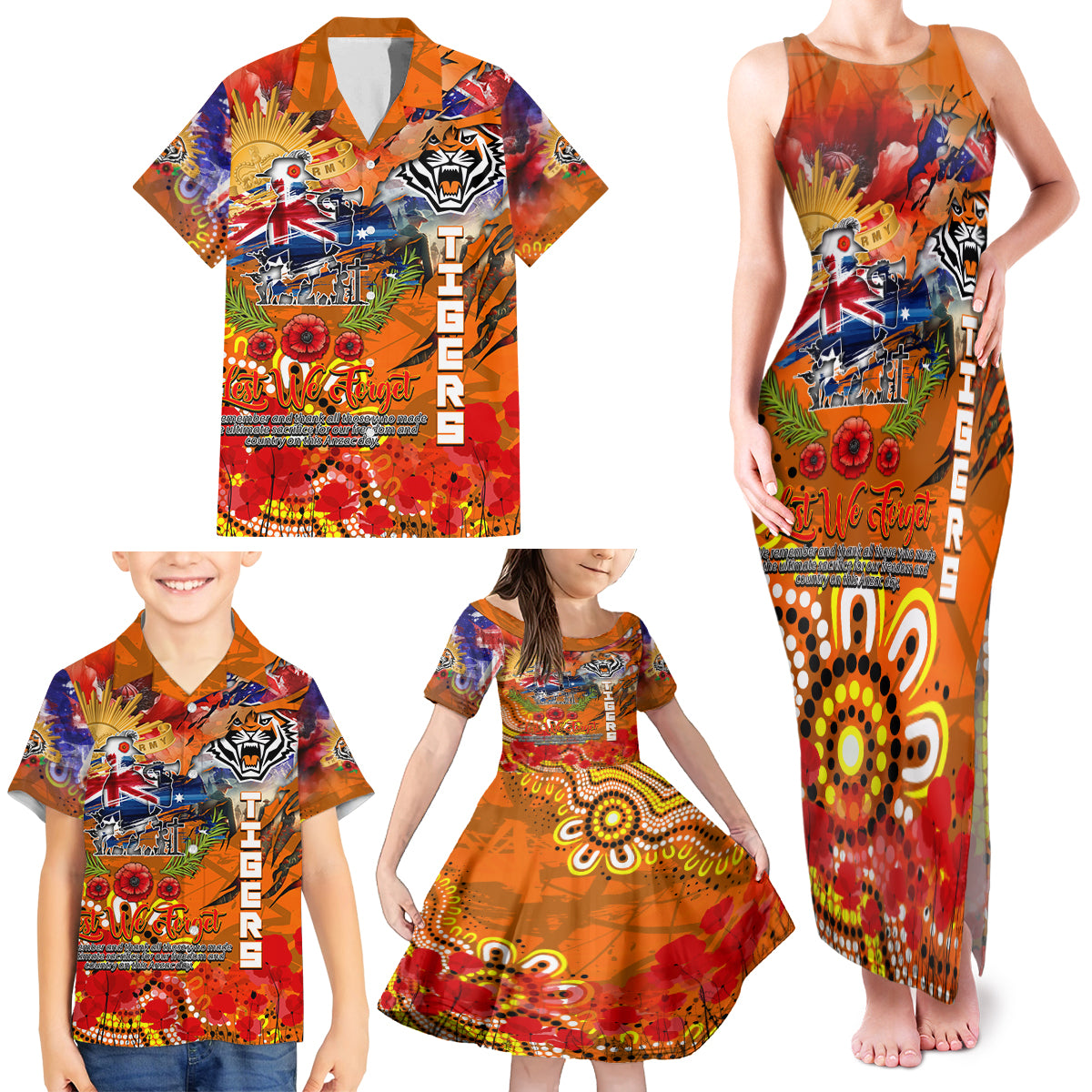 Personalised Australia Rugby Tigers ANZAC Family Matching Tank Maxi Dress and Hawaiian Shirt Wests Scratch Style