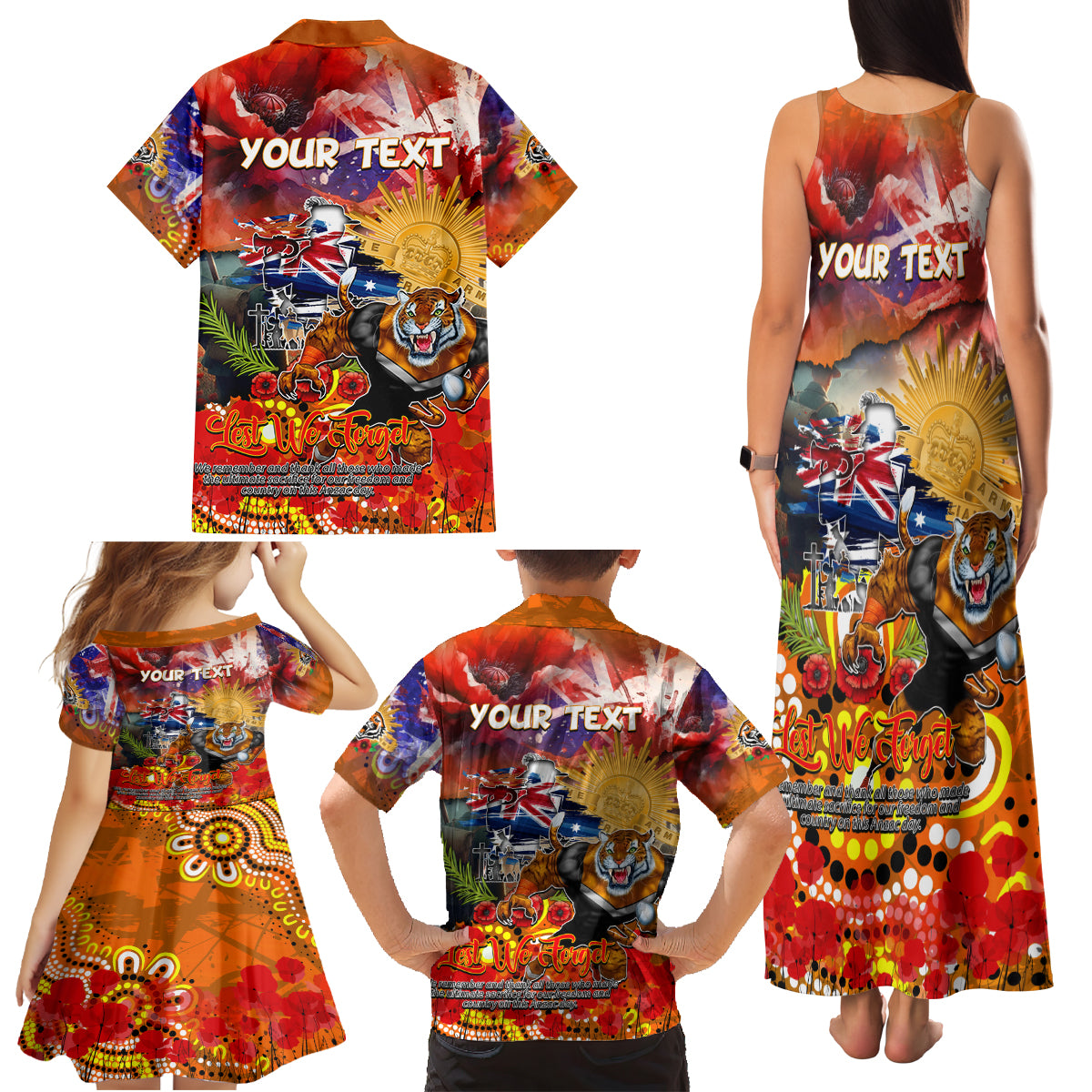Personalised Australia Rugby Tigers ANZAC Family Matching Tank Maxi Dress and Hawaiian Shirt Wests Scratch Style