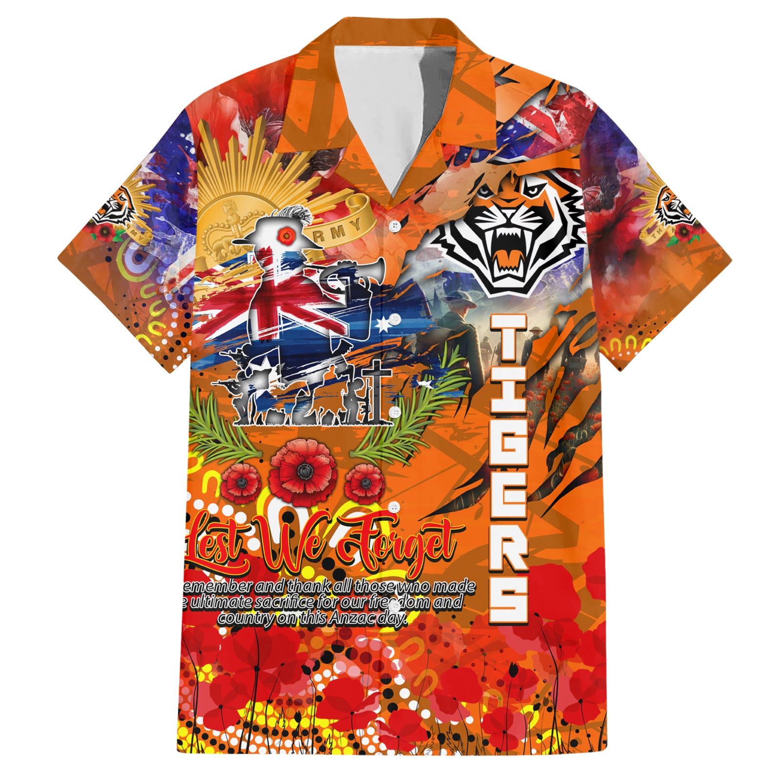 Personalised Australia Rugby Tigers ANZAC Hawaiian Shirt Wests Scratch Style - Vibe Hoodie Shop