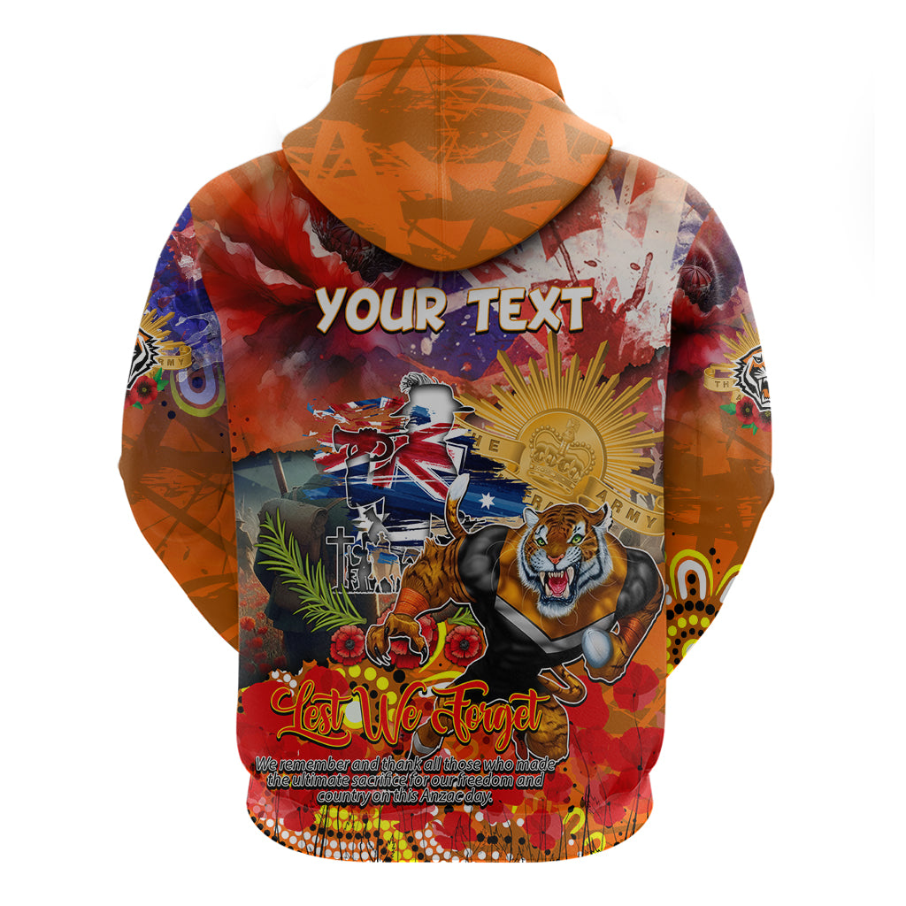 Personalised Australia Rugby Tigers ANZAC Hoodie Wests Scratch Style - Vibe Hoodie Shop