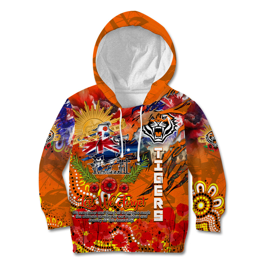 Personalised Australia Rugby Tigers ANZAC Kid Hoodie Wests Scratch Style - Vibe Hoodie Shop
