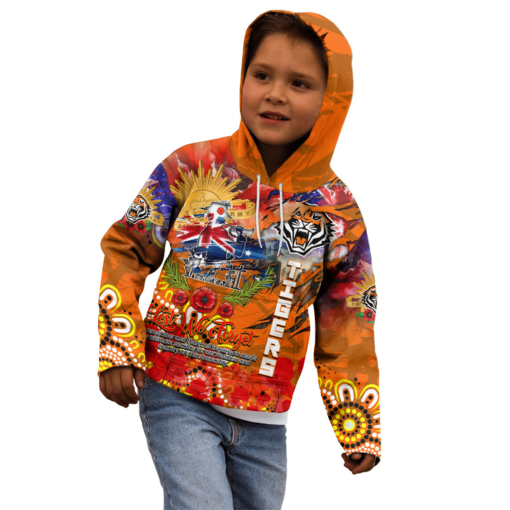 Personalised Australia Rugby Tigers ANZAC Kid Hoodie Wests Scratch Style - Vibe Hoodie Shop