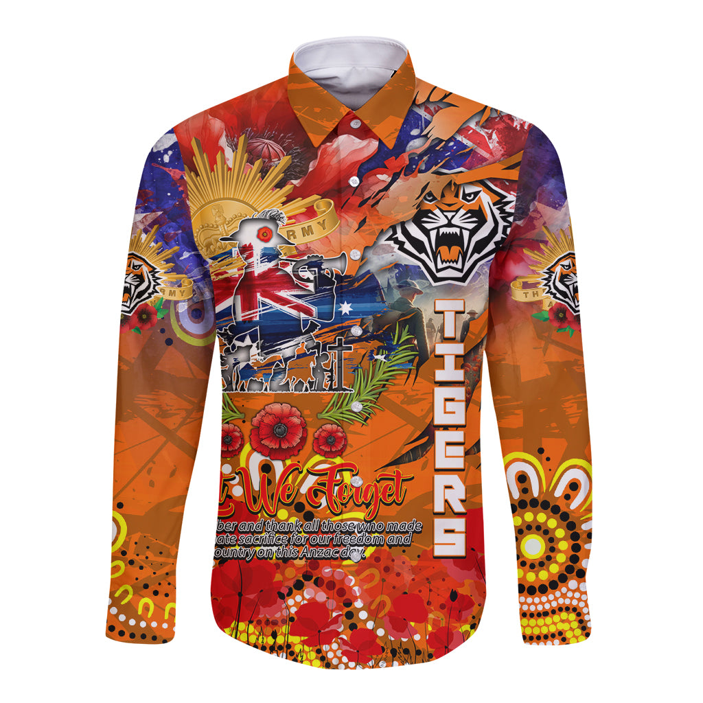 Personalised Australia Rugby Tigers ANZAC Long Sleeve Button Shirt Wests Scratch Style - Vibe Hoodie Shop