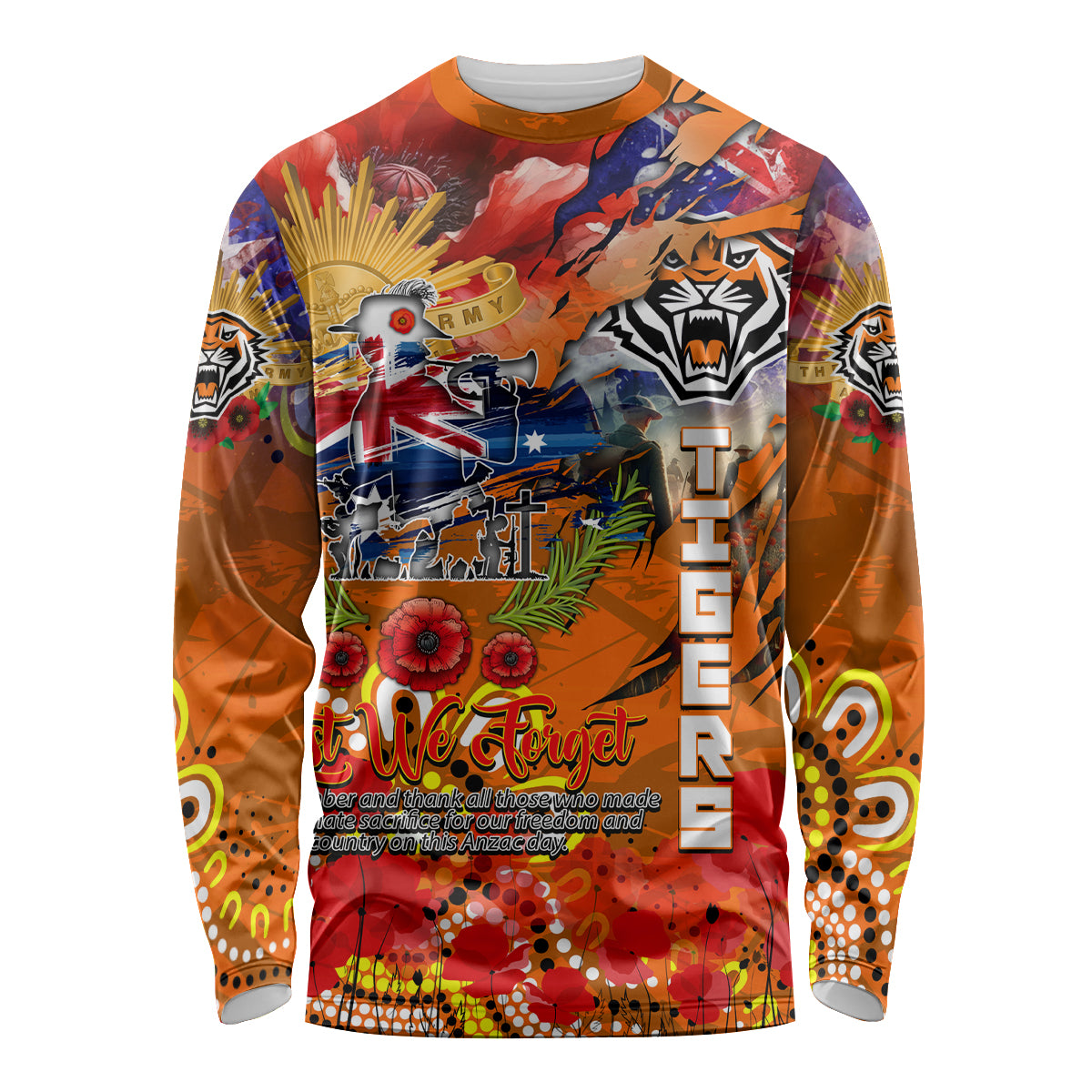 Personalised Australia Rugby Tigers ANZAC Long Sleeve Shirt Wests Scratch Style - Vibe Hoodie Shop