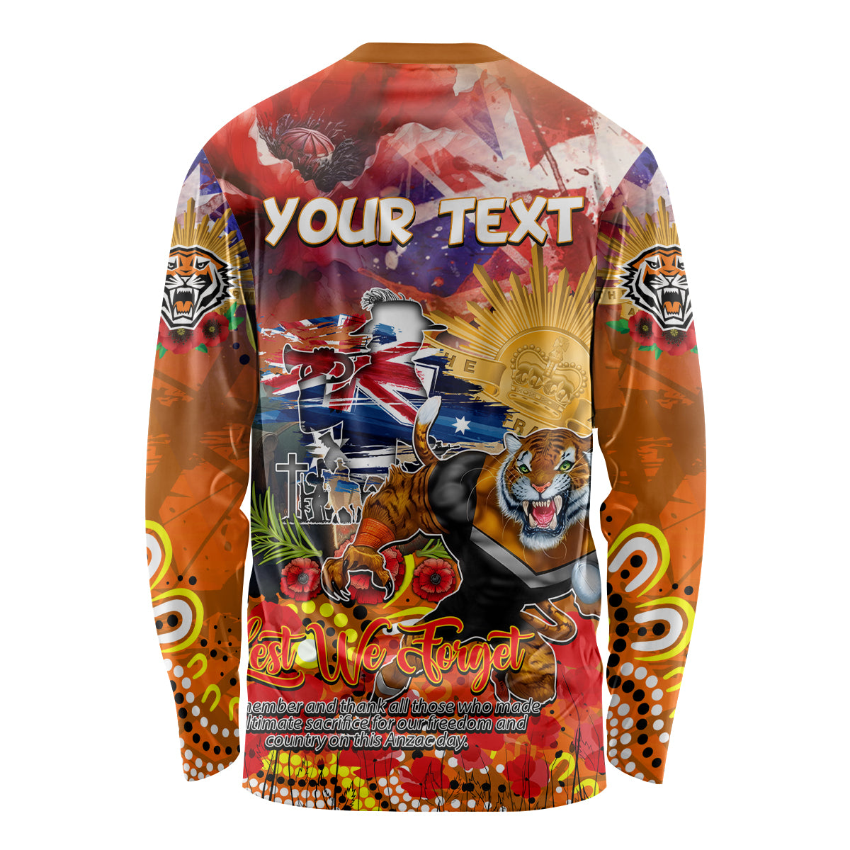 Personalised Australia Rugby Tigers ANZAC Long Sleeve Shirt Wests Scratch Style - Vibe Hoodie Shop