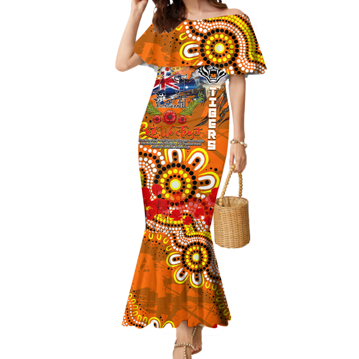 Personalised Australia Rugby Tigers ANZAC Mermaid Dress Wests Scratch Style