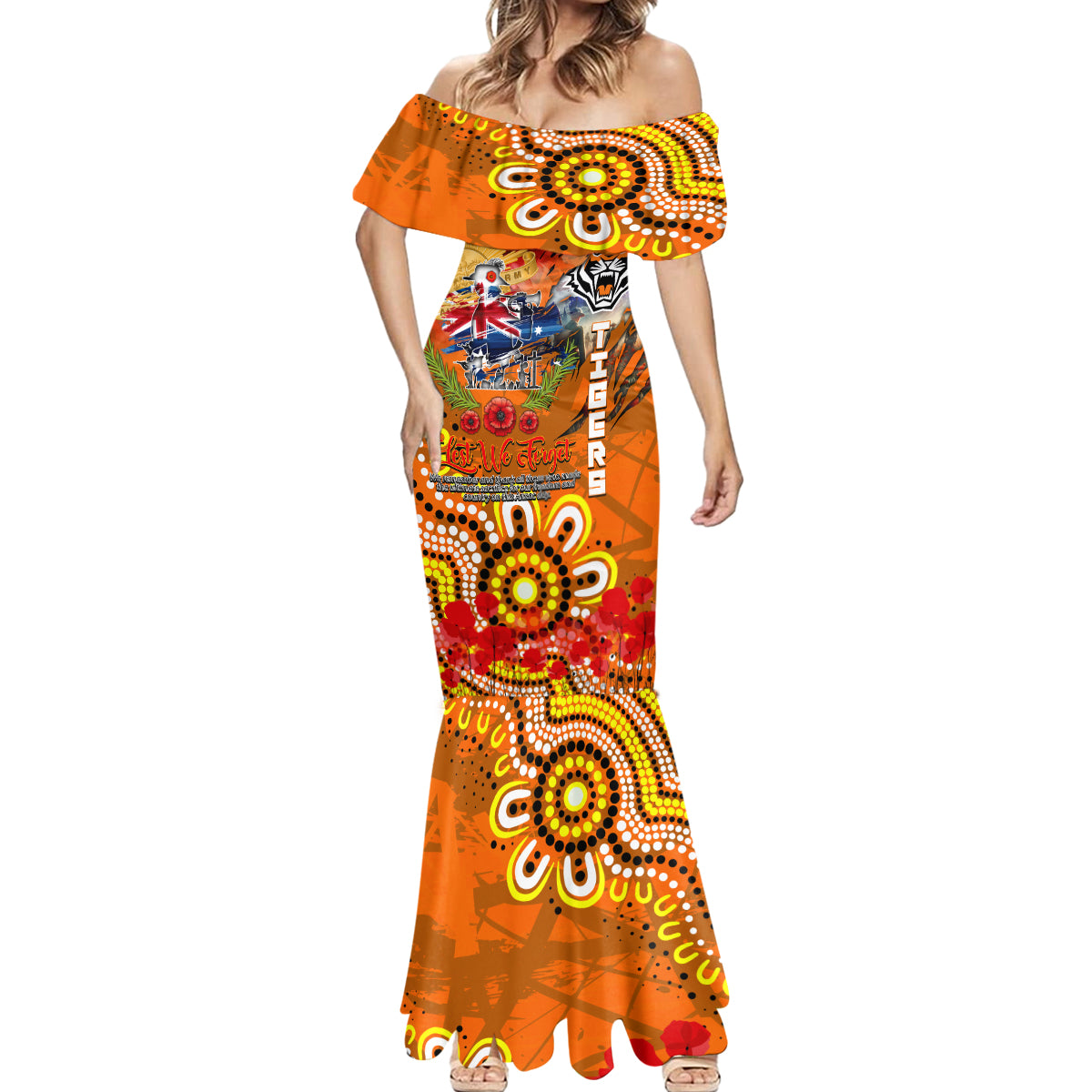 Personalised Australia Rugby Tigers ANZAC Mermaid Dress Wests Scratch Style