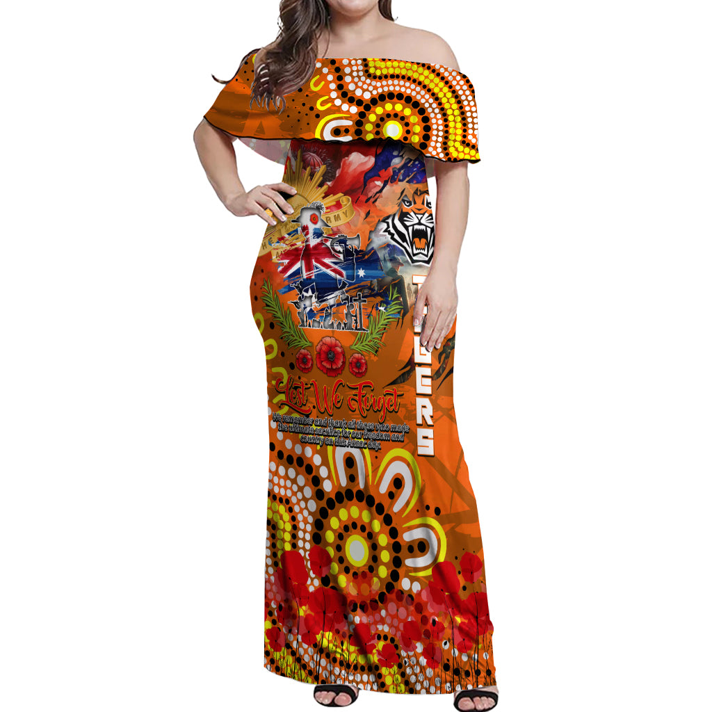 Personalised Australia Rugby Tigers ANZAC Off Shoulder Maxi Dress Wests Scratch Style