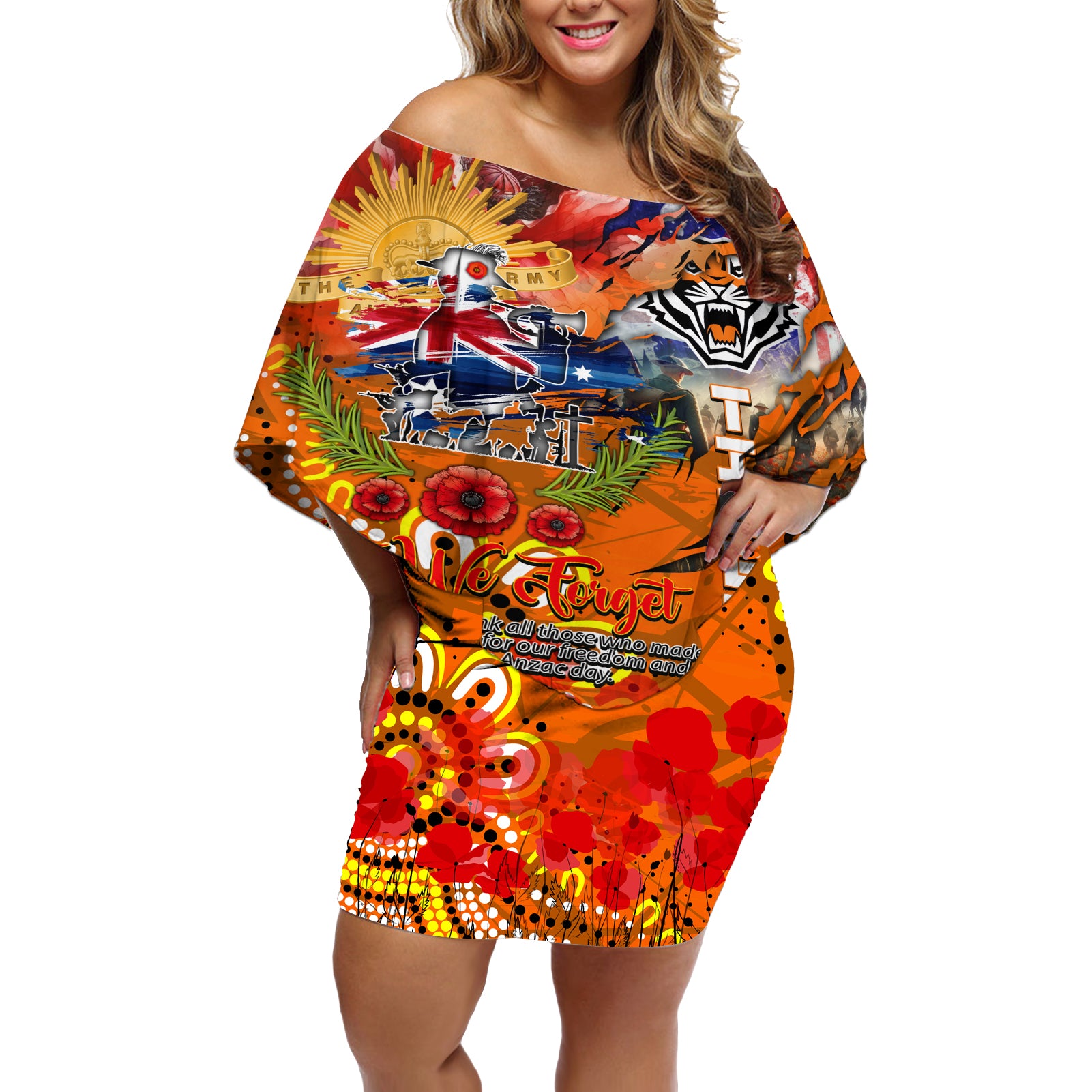 Personalised Australia Rugby Tigers ANZAC Off Shoulder Short Dress Wests Scratch Style